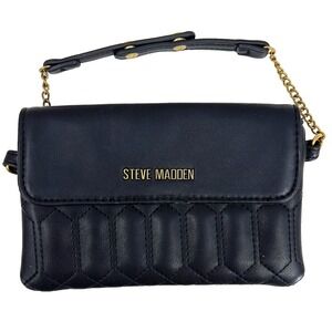 Steve Madden Mini Quilted Handbag Chain Strap‎ Mini Tote Purse Snaps